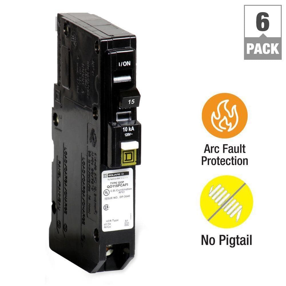 Square D QO 15 Amp Single-Pole Plug-On Neutral Combination Arc Fault Circuit Breaker (6-Pack)