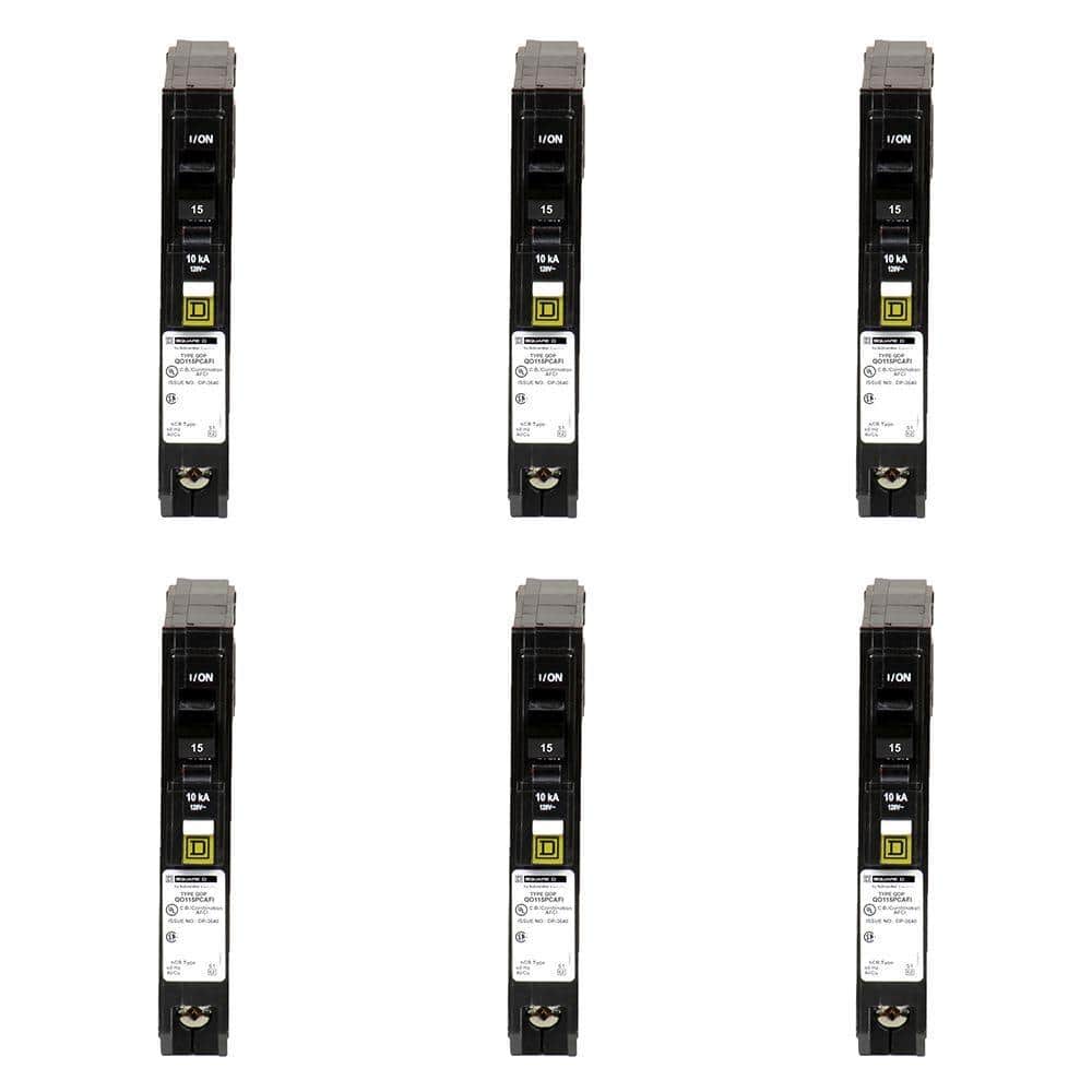Square D QO 15 Amp Single-Pole Plug-On Neutral Combination Arc Fault Circuit Breaker (6-Pack)