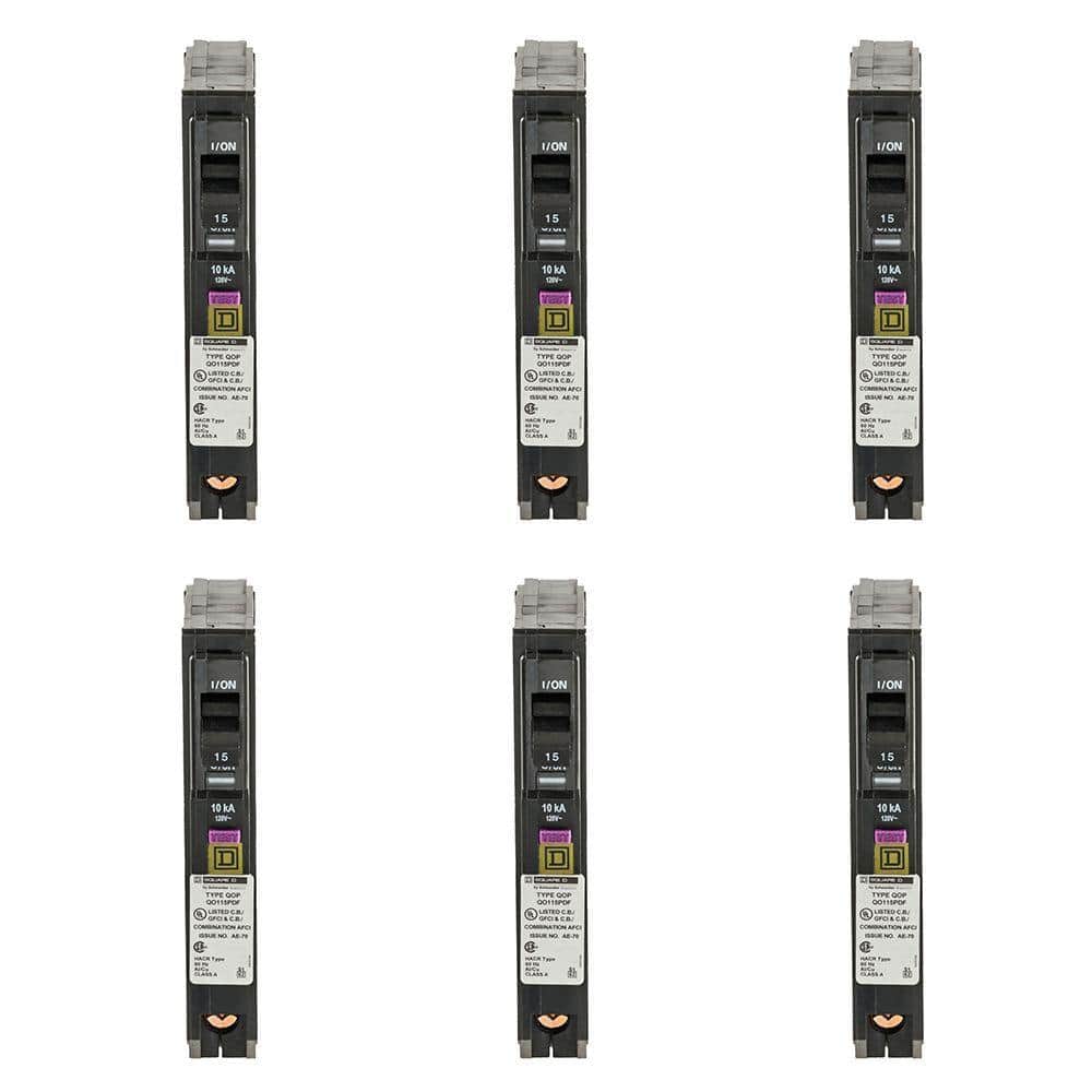 Square D QO 15 Amp Single-Pole Plug-On Neutral Dual Function (CAFCI and GFCI) Circuit Breaker (6-Pack)