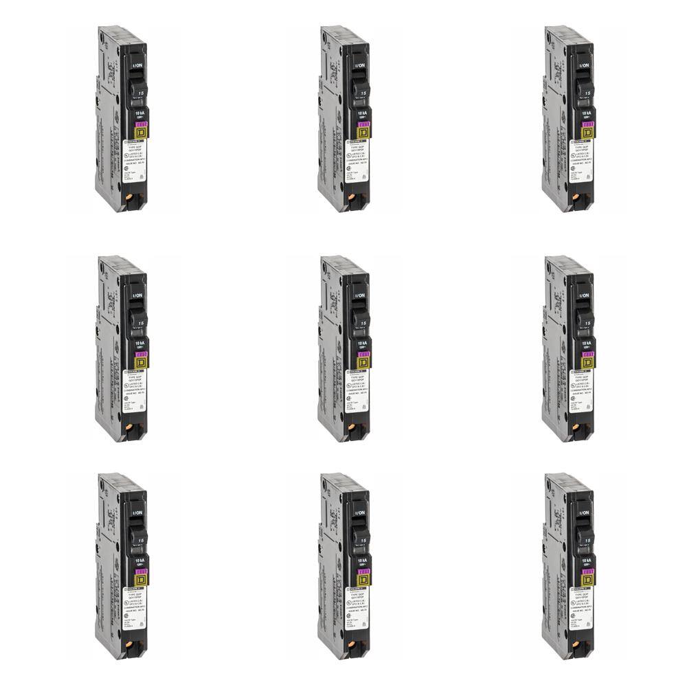 Square D QO 15 Amp Single-Pole Plug-On Neutral Dual Function (CAFCI and GFCI) Circuit Breaker (9-pack)