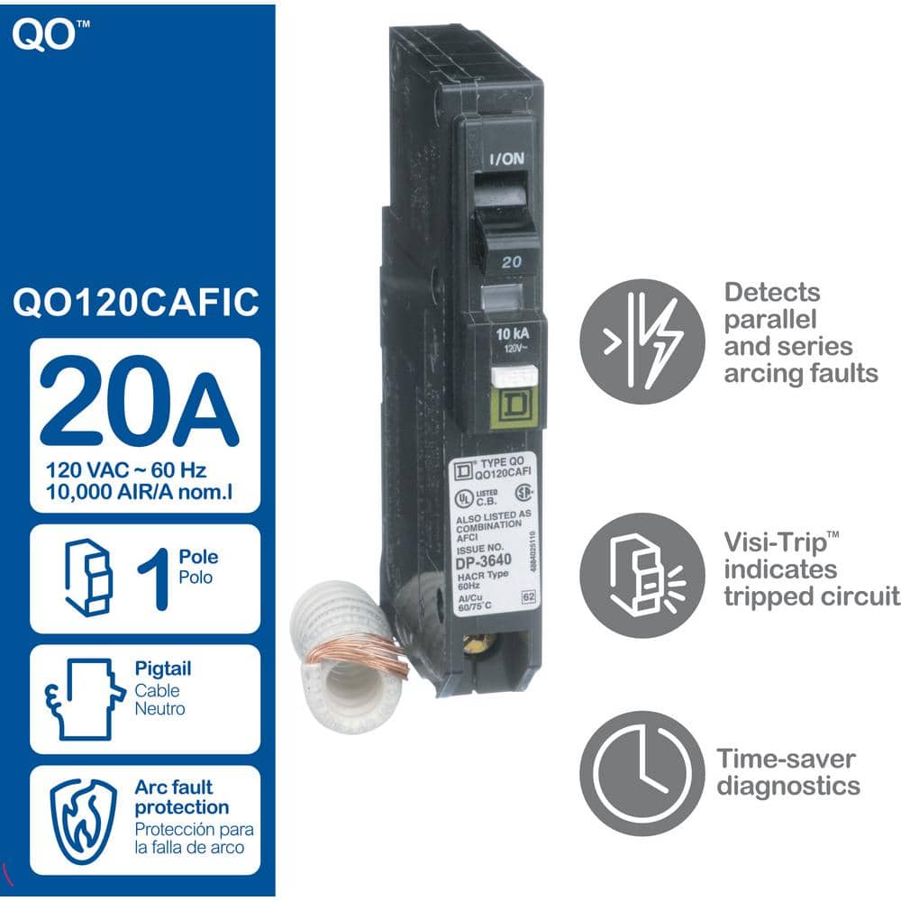 Square D QO 20 Amp Single-Pole Combination Arc Fault Circuit Breaker(QO120CAFIC)