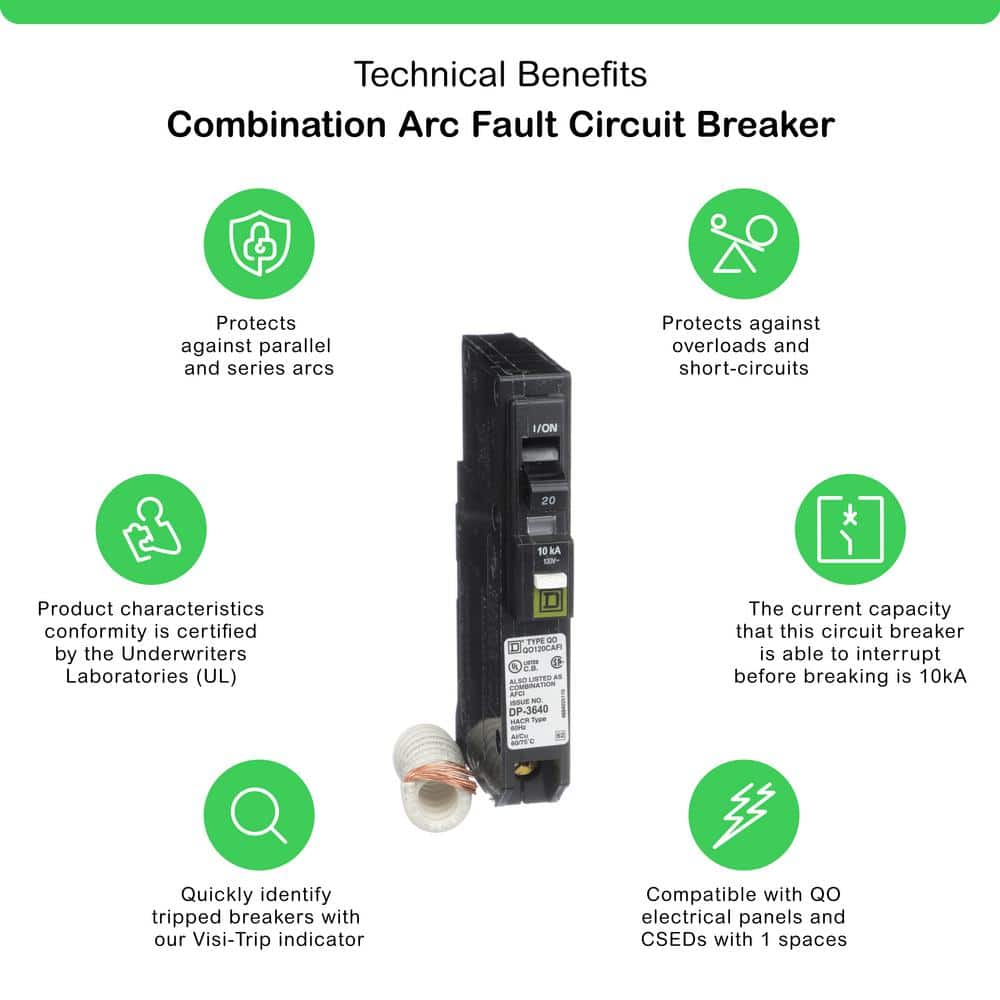 Square D QO 20 Amp Single-Pole Combination Arc Fault Circuit Breaker(QO120CAFIC)