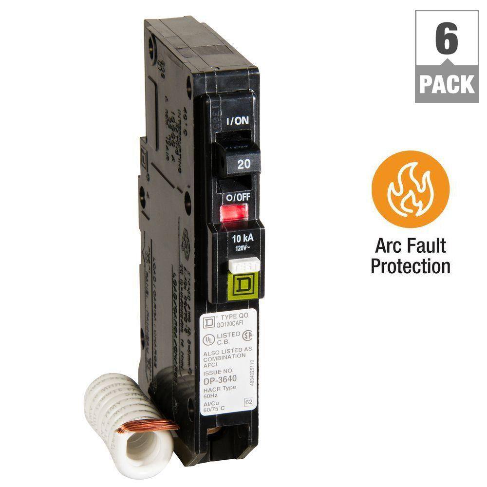 Square D QO 20 Amp Single-Pole Combination Arc Fault Circuit Breaker (6-Pack)
