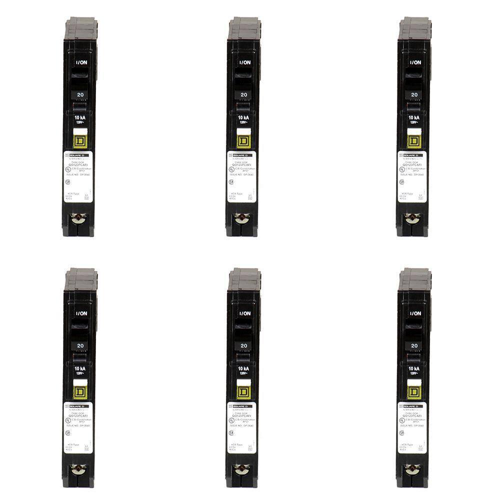 Square D QO 20 Amp Single-Pole Combination Arc Fault Circuit Breaker (6-Pack)