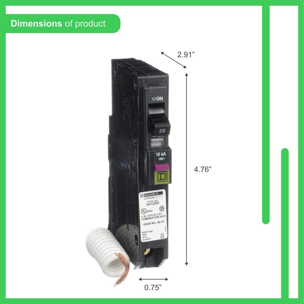 Square D QO 20 Amp Single-Pole Dual Function (CAFCI and GFCI) Circuit Breaker