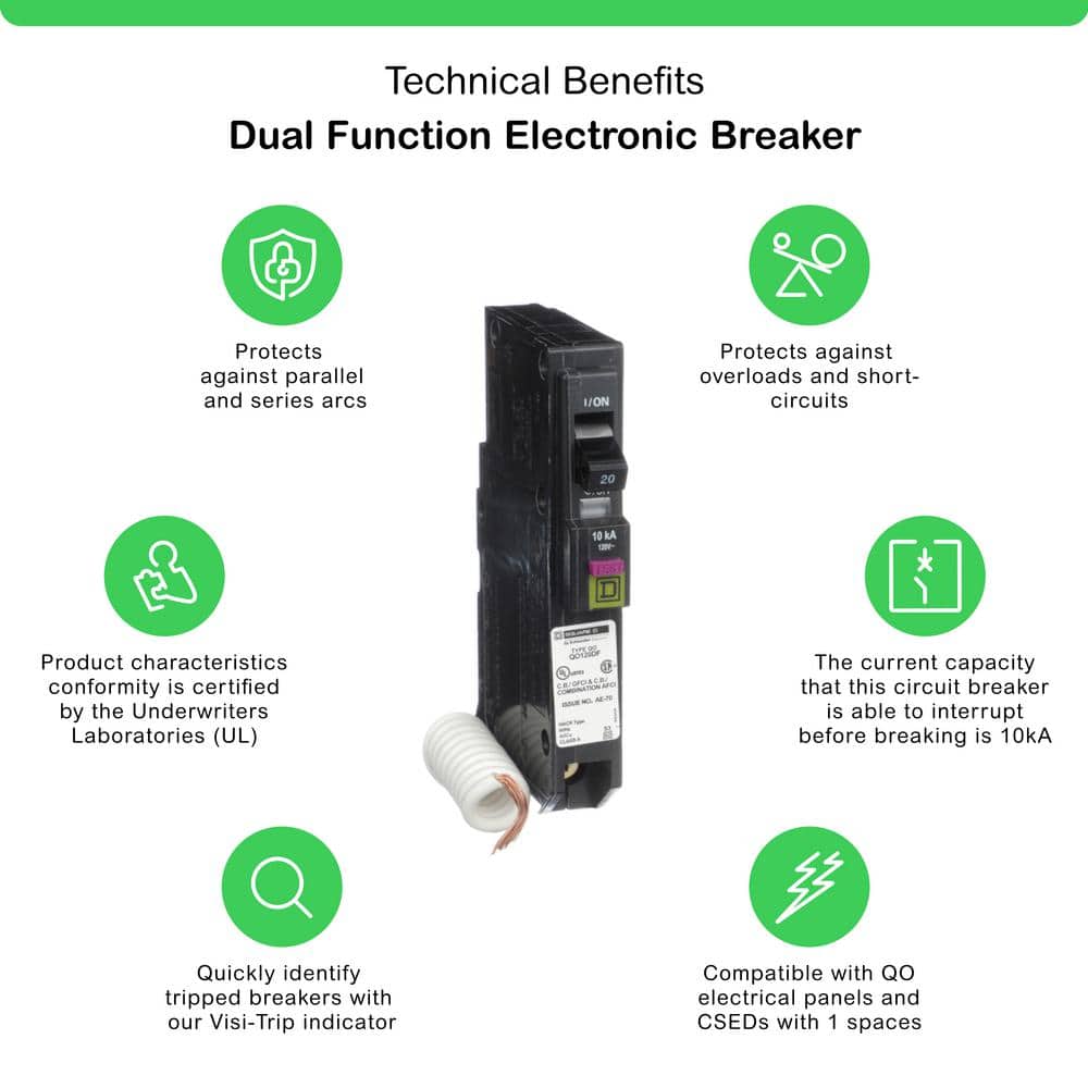 Square D QO 20 Amp Single-Pole Dual Function (CAFCI and GFCI) Circuit Breaker