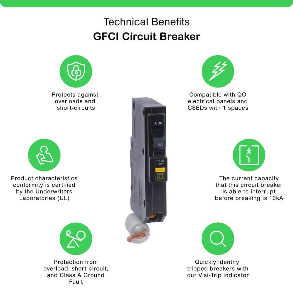 Square D QO Qwik-Gard 20 Amp Single-Pole GFCI Circuit Breaker