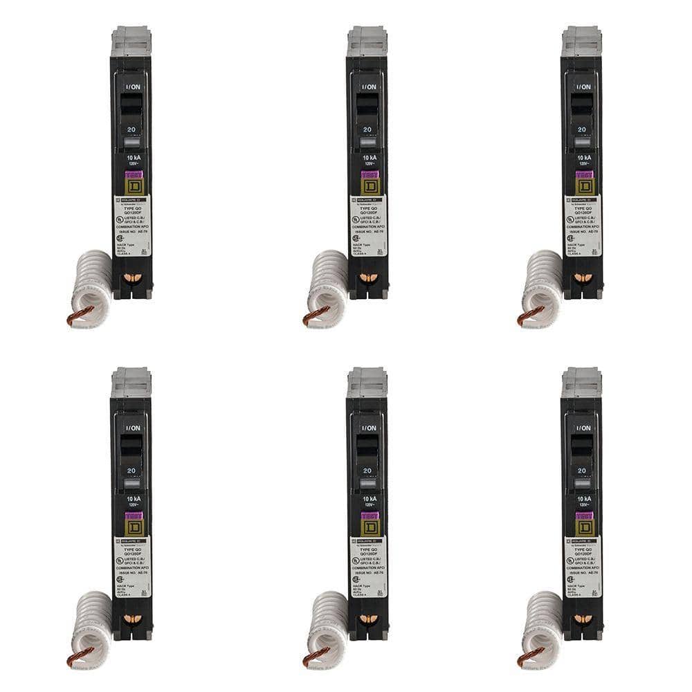 Square D QO 20 Amp Single-Pole Plug-On Neutral Dual Function (CAFCI and GFCI) Circuit Breaker (6-Pack)