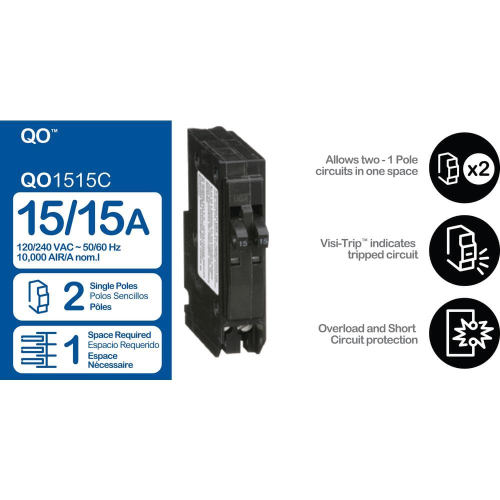 Square D QO 2-15 Amp Single-Pole Tandem Circuit Breaker
