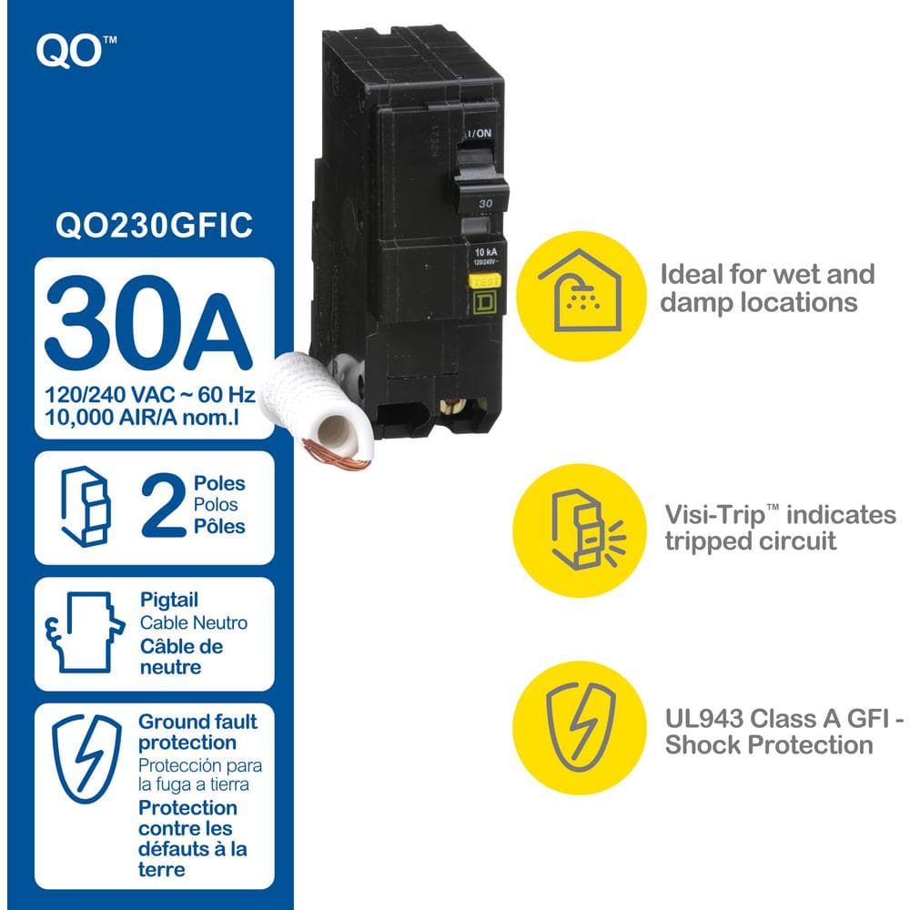 Square D QO 30 Amp 2-Pole GFCI Breaker