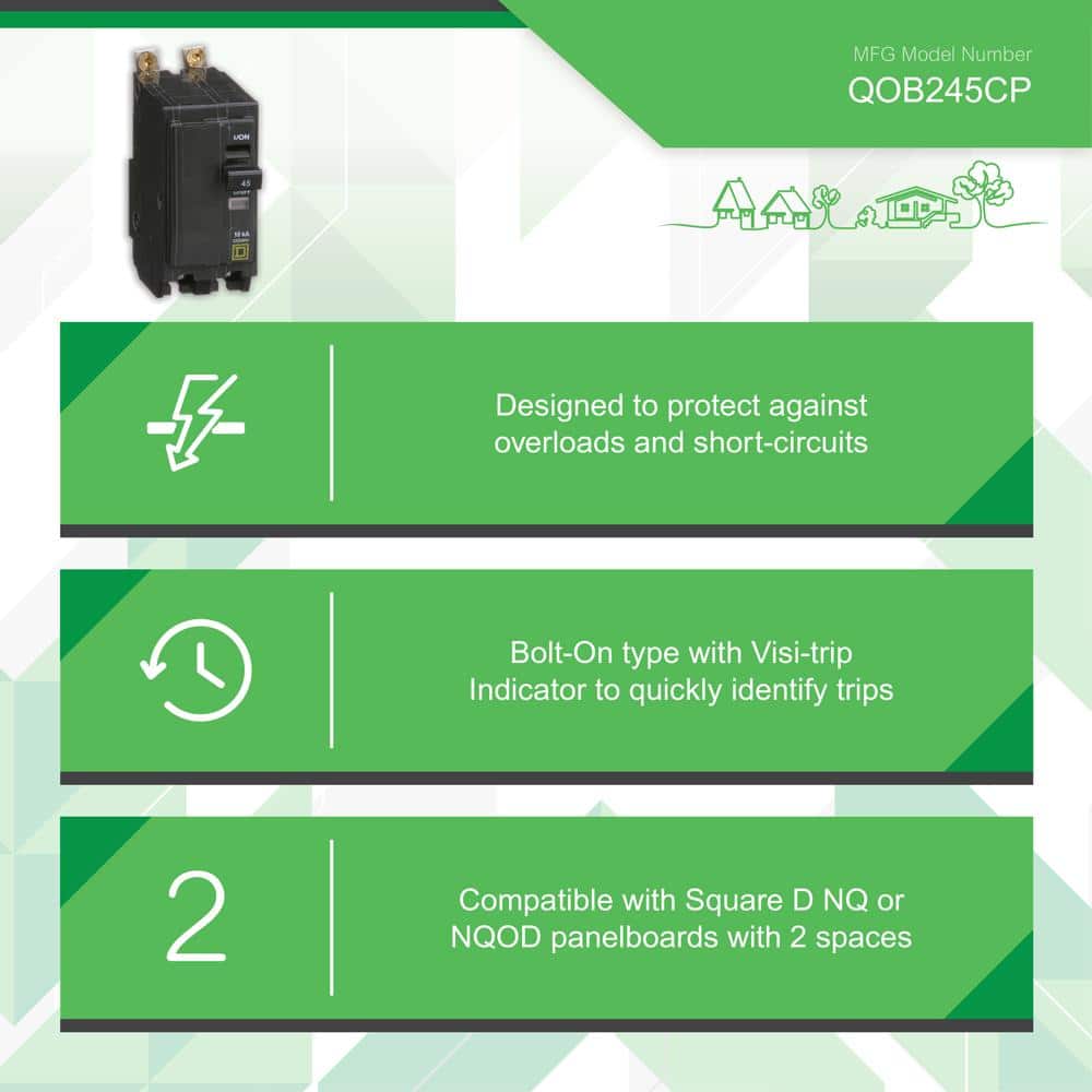Square D QO 45 Amp 2-Pole Bolt-On Circuit Breaker