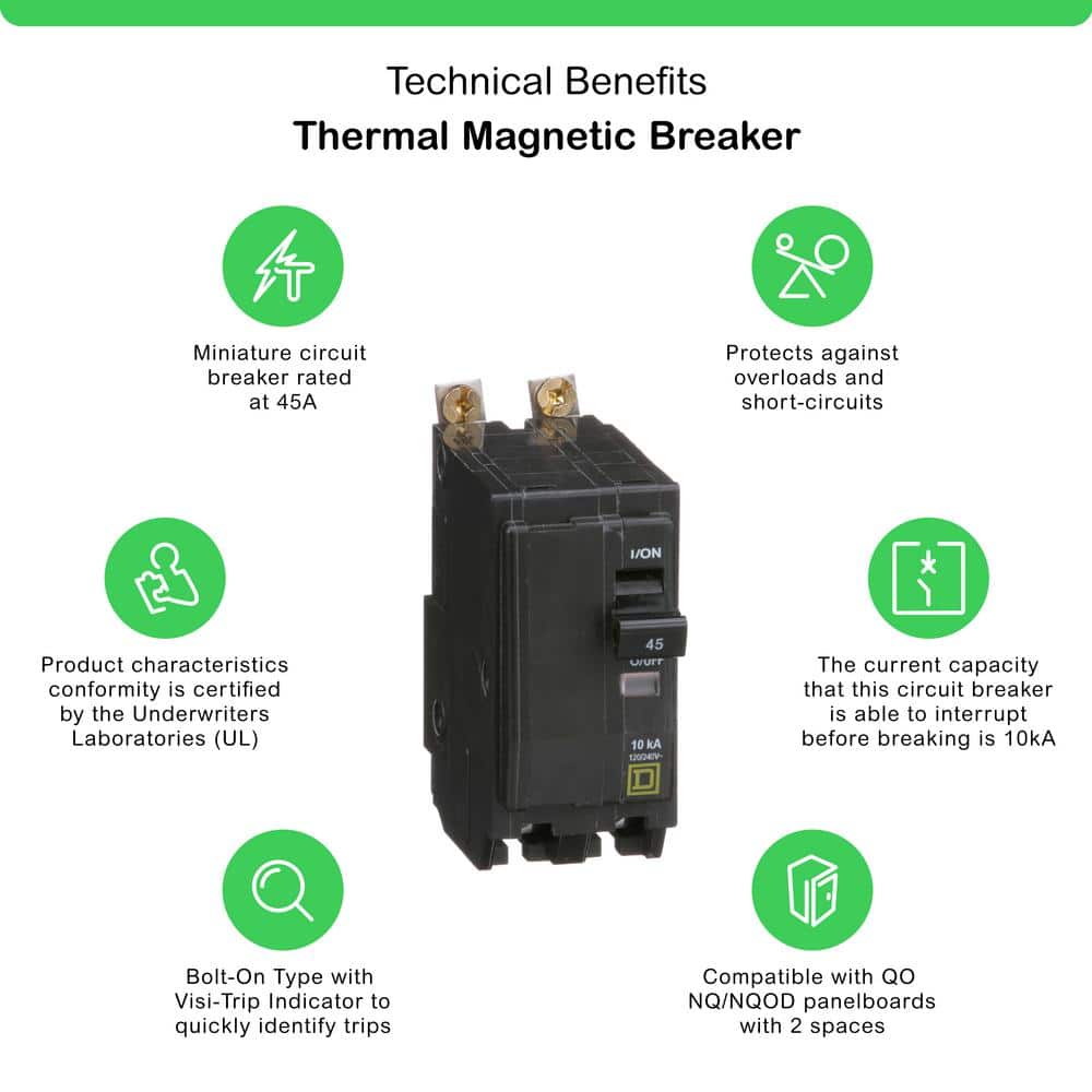 Square D QO 45 Amp 2-Pole Bolt-On Circuit Breaker
