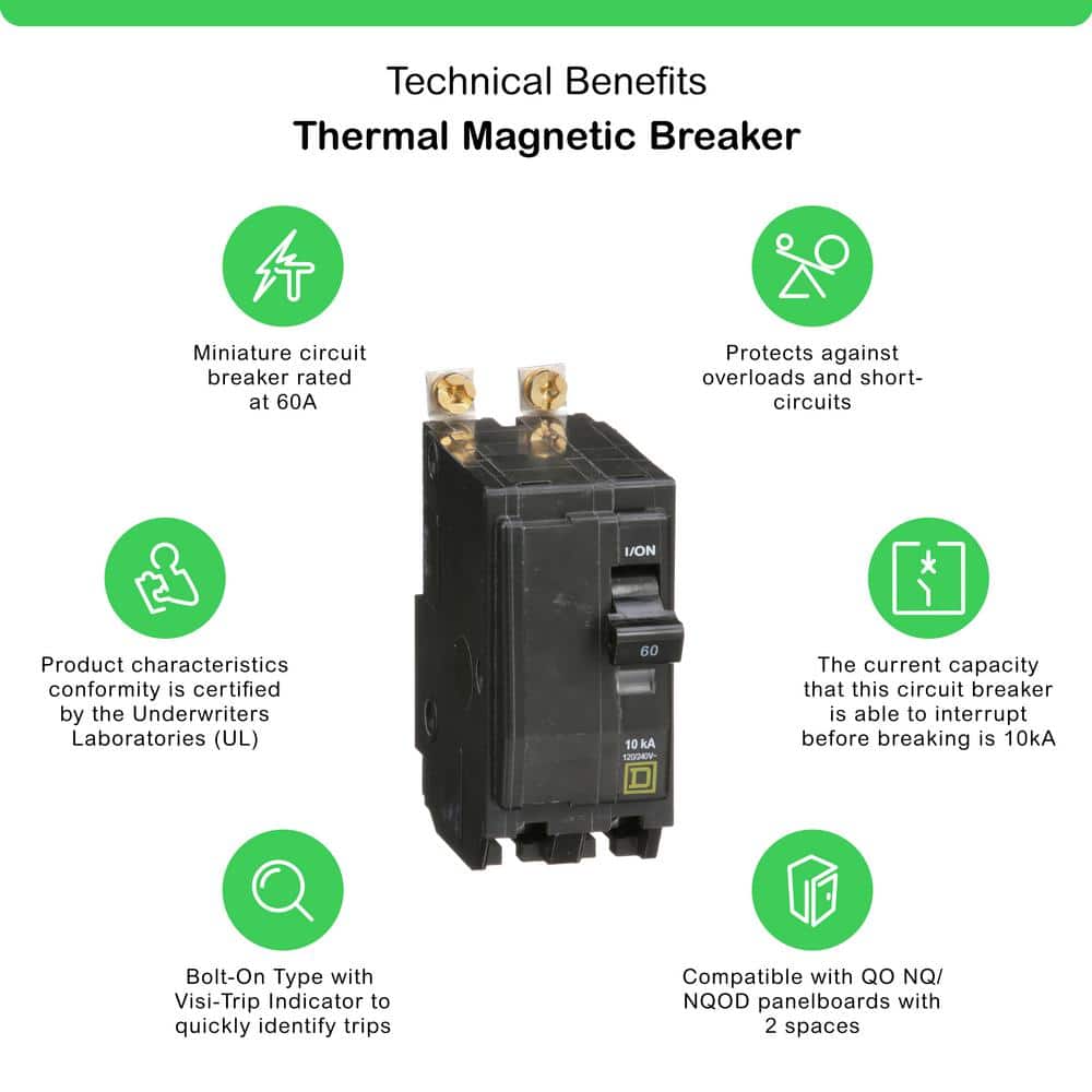 Square D QO 60 Amp 2-Pole Bolt-On Circuit Breaker