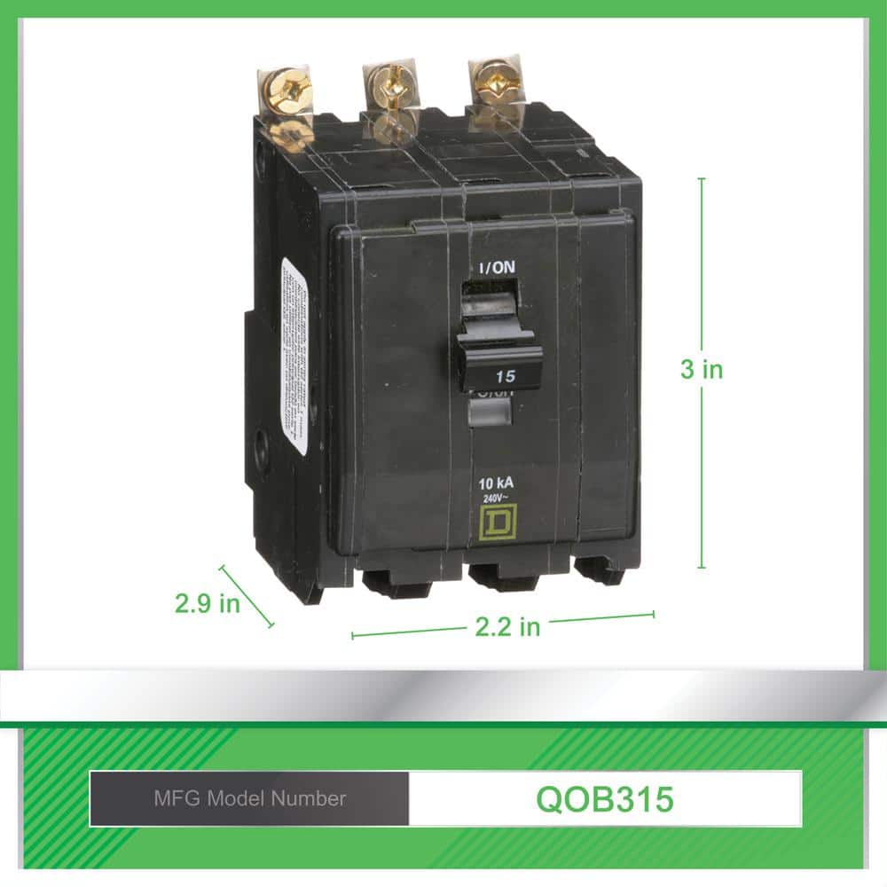 Square D QO 15 Amp 3-Pole Bolt-On Circuit Breaker