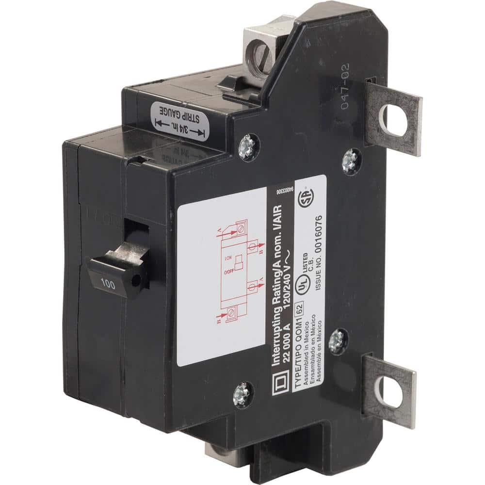 Square D QO 100 Amp 22k AIR QOM1 Frame Size Main Breaker for QO or Homeline 125 or 100 Amp Load Centers