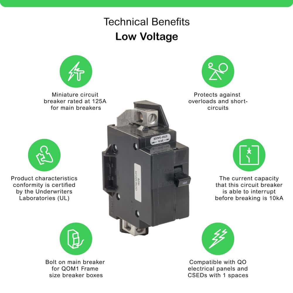 Square D QO 100 Amp 22k AIR QOM1 Frame Size Main Breaker for QO or Homeline 125 or 100 Amp Load Centers