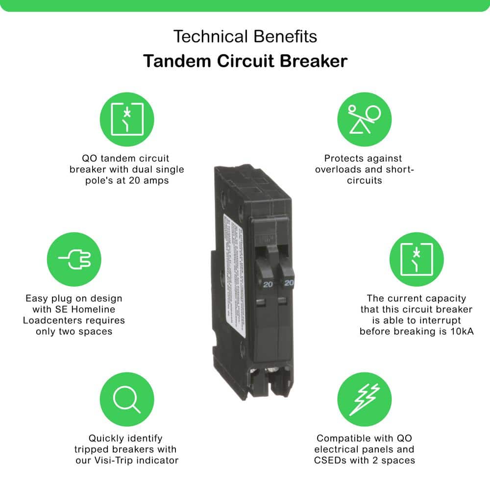 Square D QO 2-20 Amp Single-Pole Class CTL Tandem Circuit Breaker