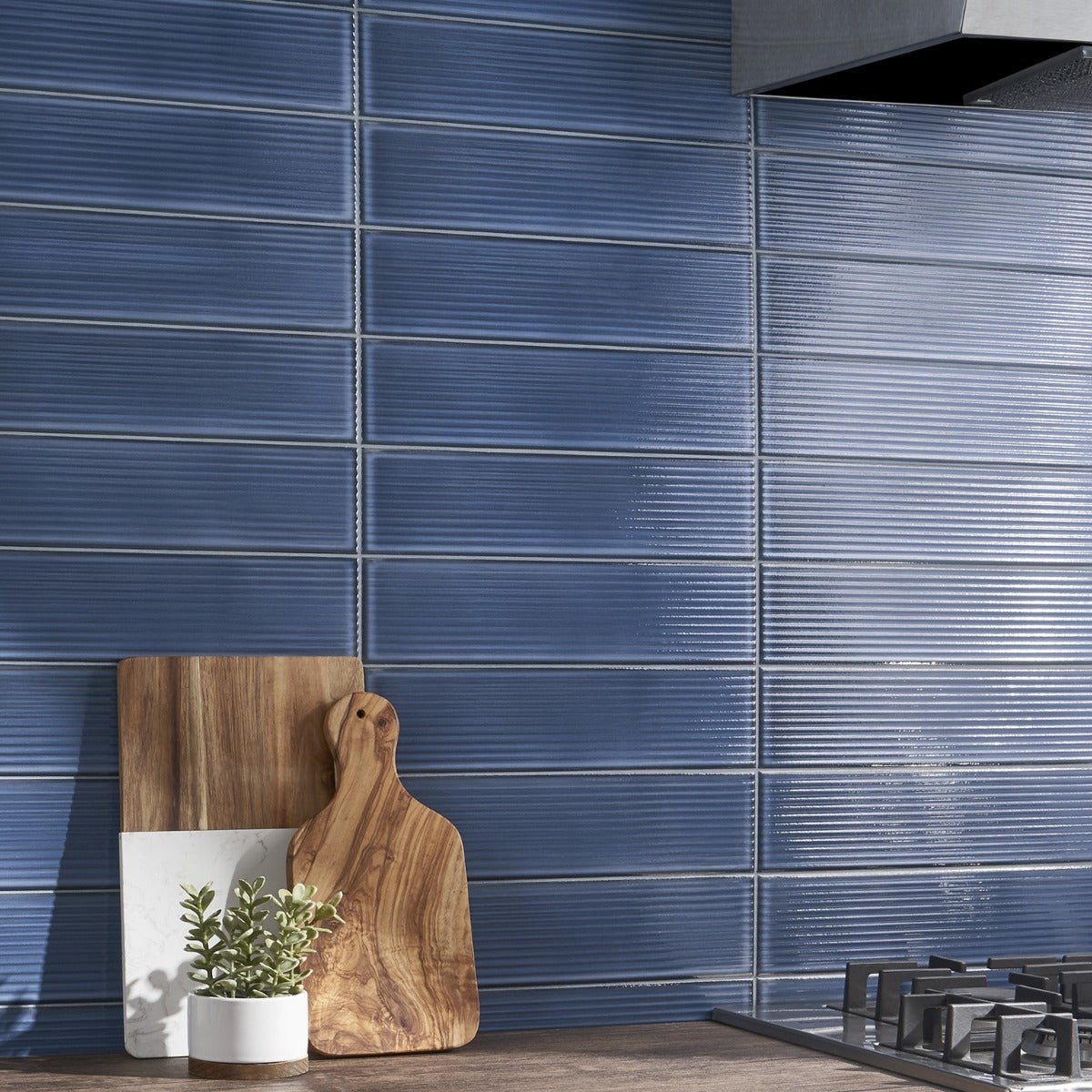 Stacy Garcia ArtBlock Denim Blue 4x16 Fluted Glossy Porcelain Tile