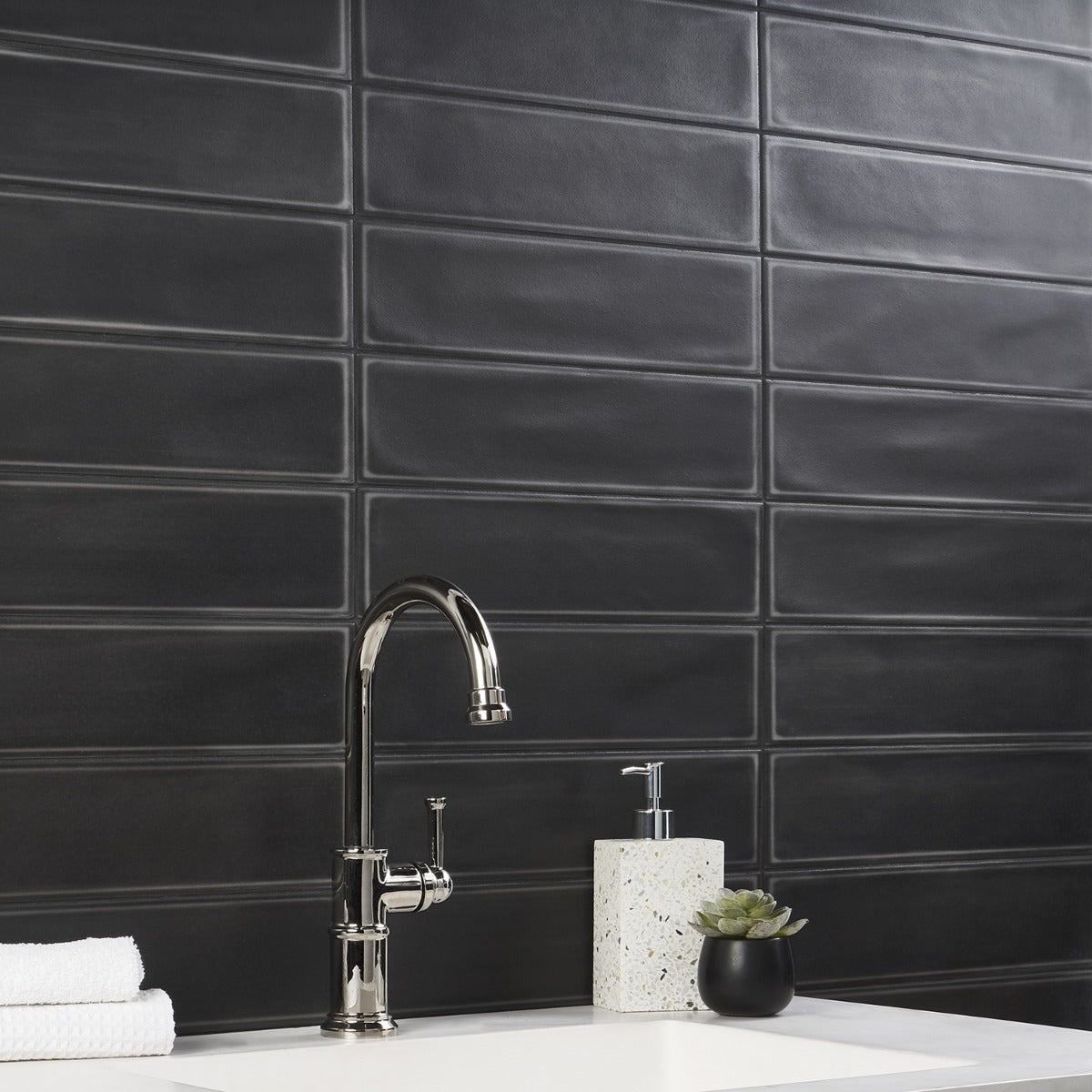 Stacy Garcia Artblock Nero Black Matte Porcelain Tile 4x16