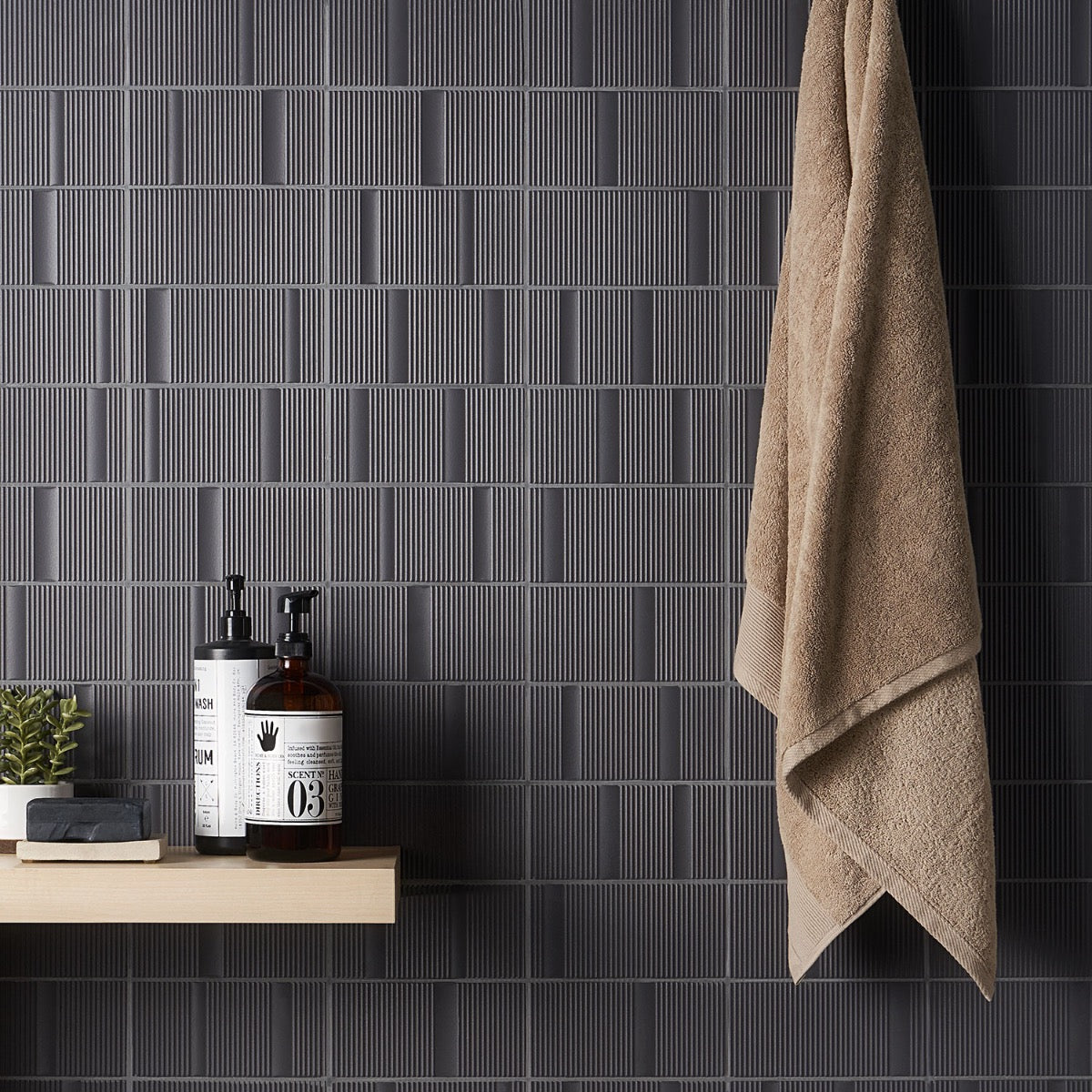 Division Antracite Black 8x16 Fluted Matte Ceramic Wall Tile