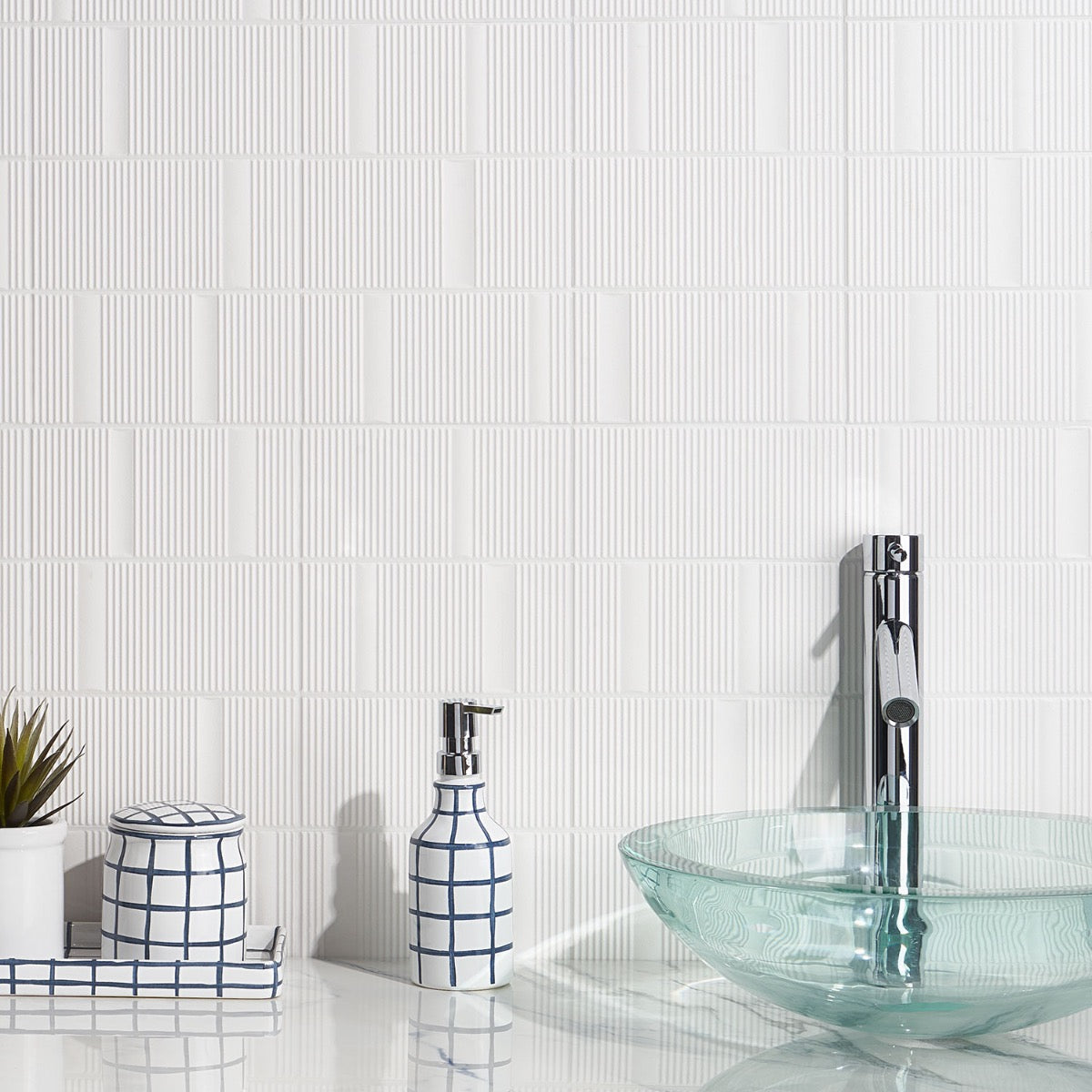 Division White 8x16 Fluted Matte Ceramic Wall Tile by Lux Tile