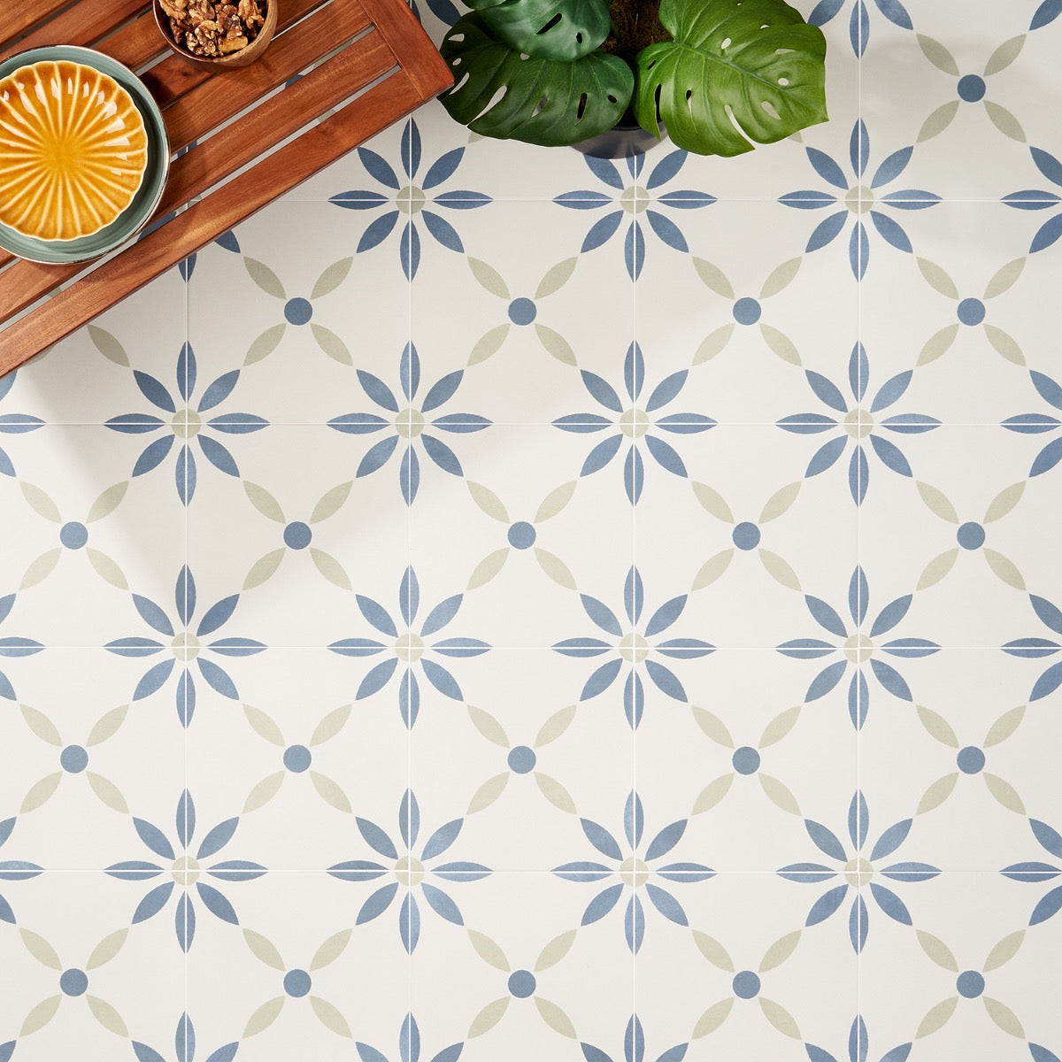 Lapaz White Flower 9x9 Matte Porcelain Tile - Mediterranean Design