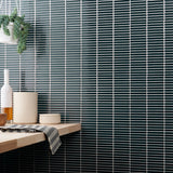 Kai Emerald Green 1x4" Tri-Stacked Glossy Porcelain Mosaic Tile