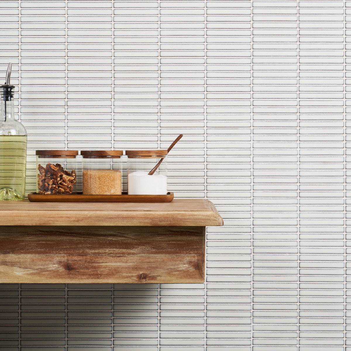 Kai Snow White 1x4" Tri-Stacked Glossy Porcelain Mosaic Tile