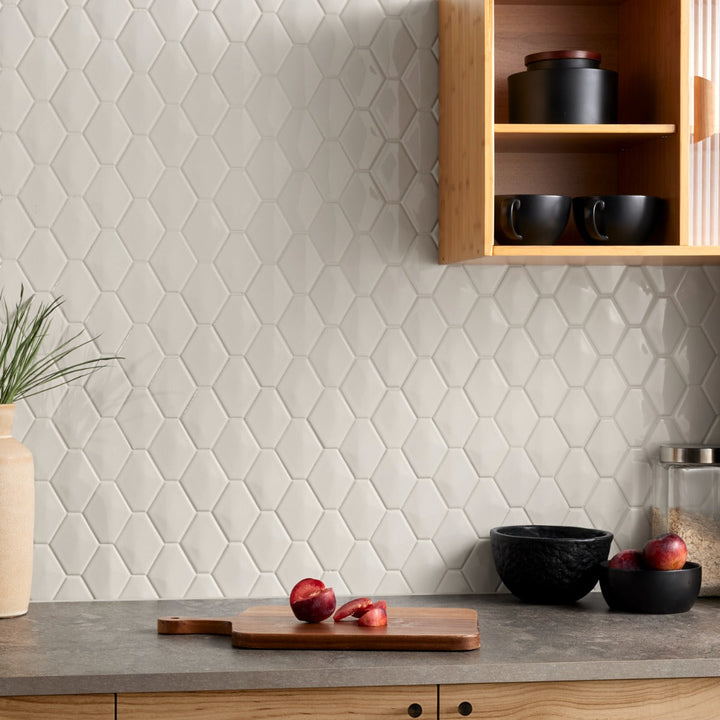 Brookline Diamond Mushroom Gray 3x4 Glossy Ceramic Mosaic Tile