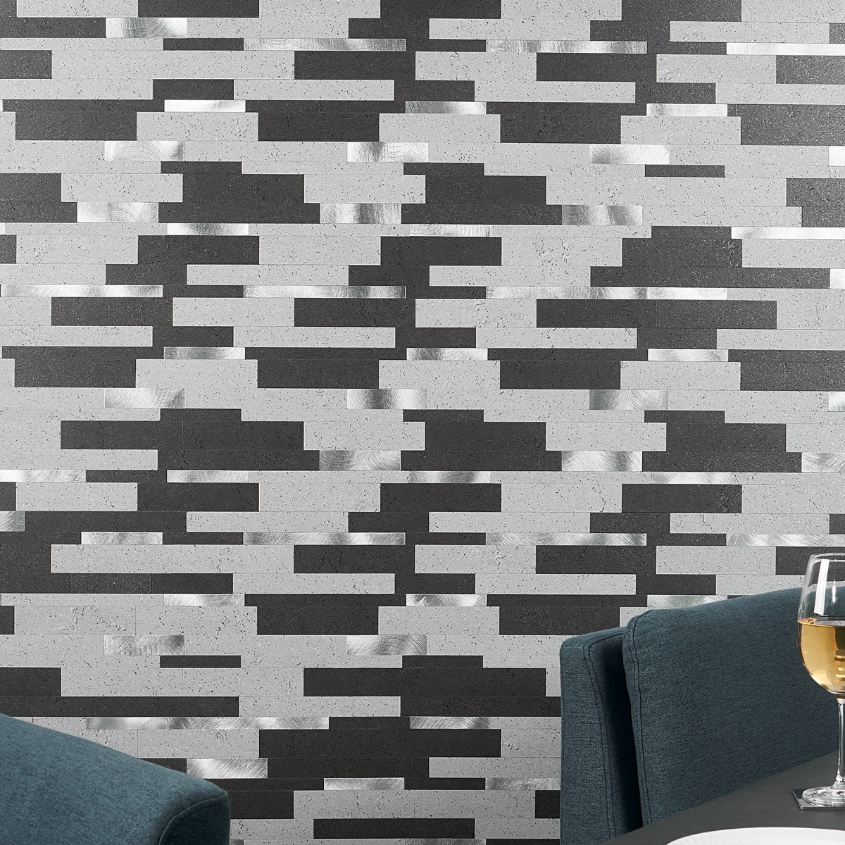 Bond Tile Easy Luxe Metalway Gray 11.81 in. x 11.81 in. SPC Peel and Stick Tile (0.96 Sq. Ft. / Sheet)
