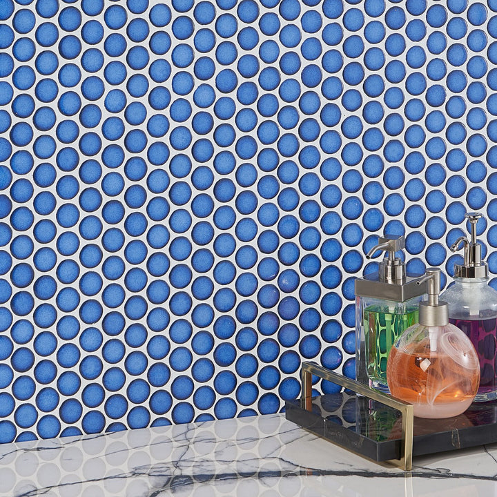 Nirvana Midnight Blue Penny Round Polished Porcelain Mosaic Tile