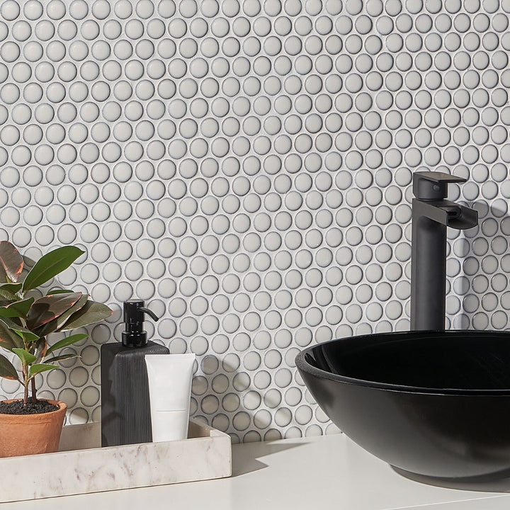 Nirvana Snow White Penny Round Polished Porcelain Mosaic Tile