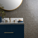 Nirvana Dark Gray Rimmed 1" Circle Polished Porcelain Mosaic Tile - Lux Tile