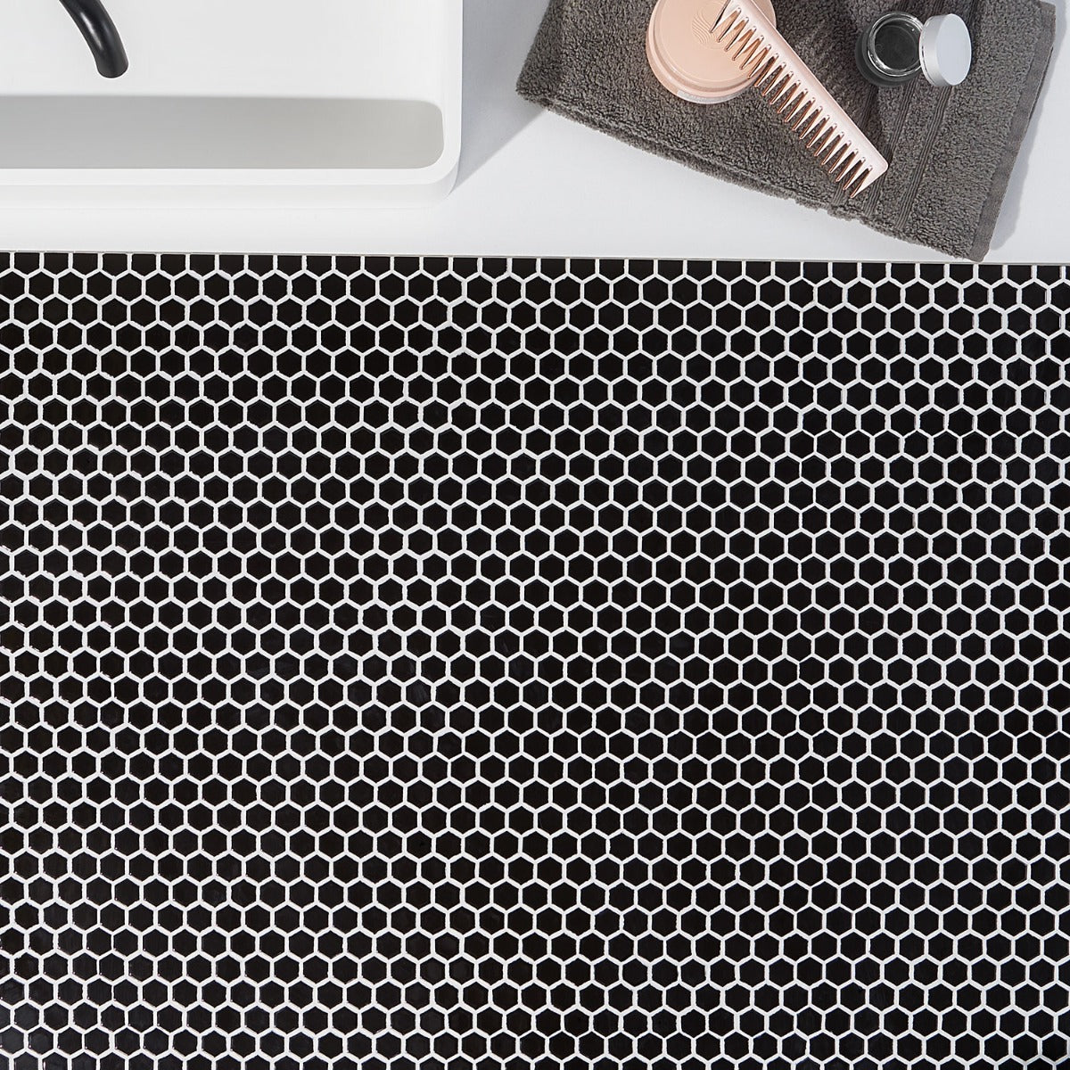 Eden Black 1" Hexagon Polished Porcelain Mosaic Tile