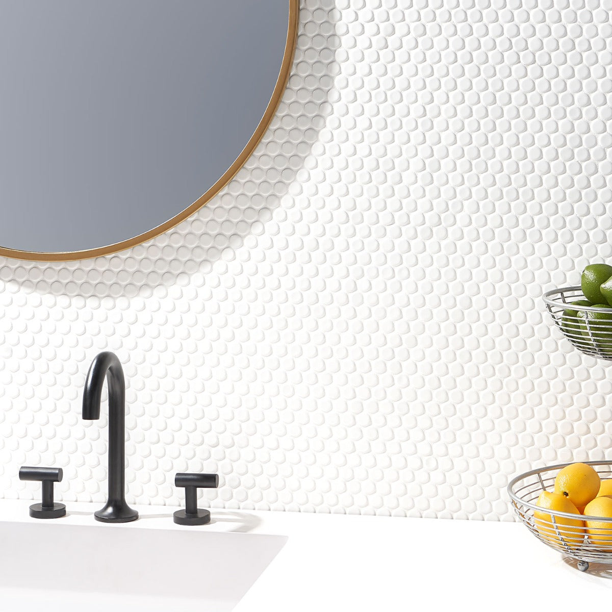 Eden White Penny Round Polished Porcelain Mosaic Tile