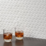 Paradise White Penny Round Polished Porcelain Mosaic Tile - 12" x 13"
