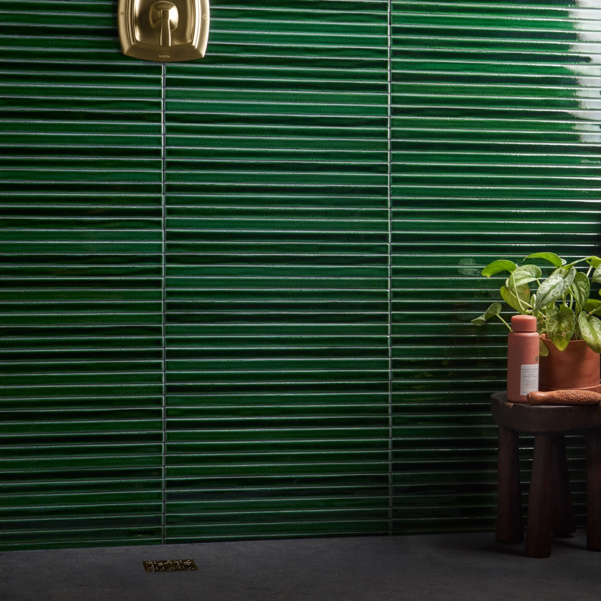 Kanbina Jungle Green 5x18 Crackled Glossy Ceramic Mosaic Tile