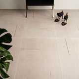 Lux Tile Lines Brass Inlay Greige 24x48 Matte Porcelain Tile