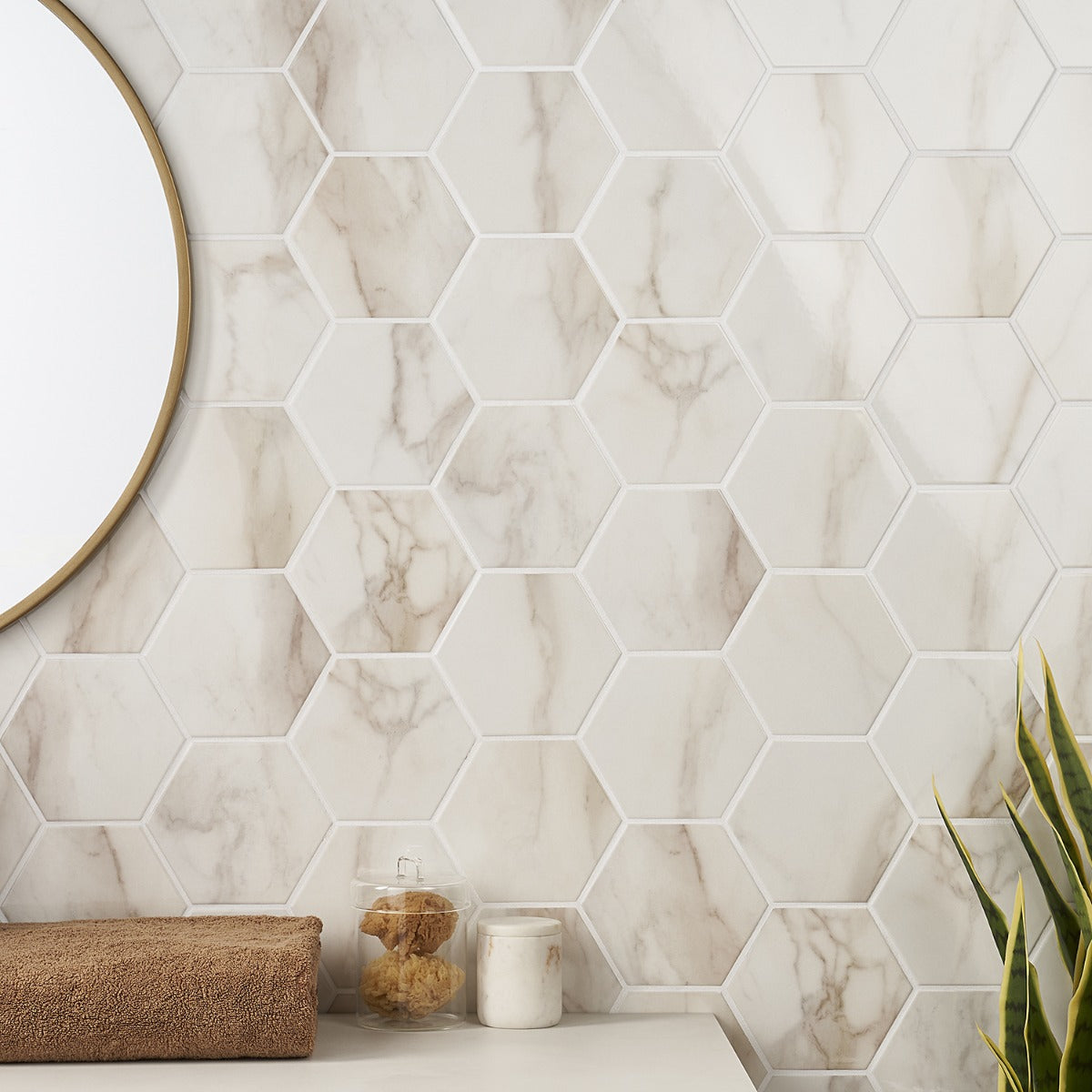 Amalfi Calacatta 6" Hexagon Polished Porcelain Tile - Lux Tile
