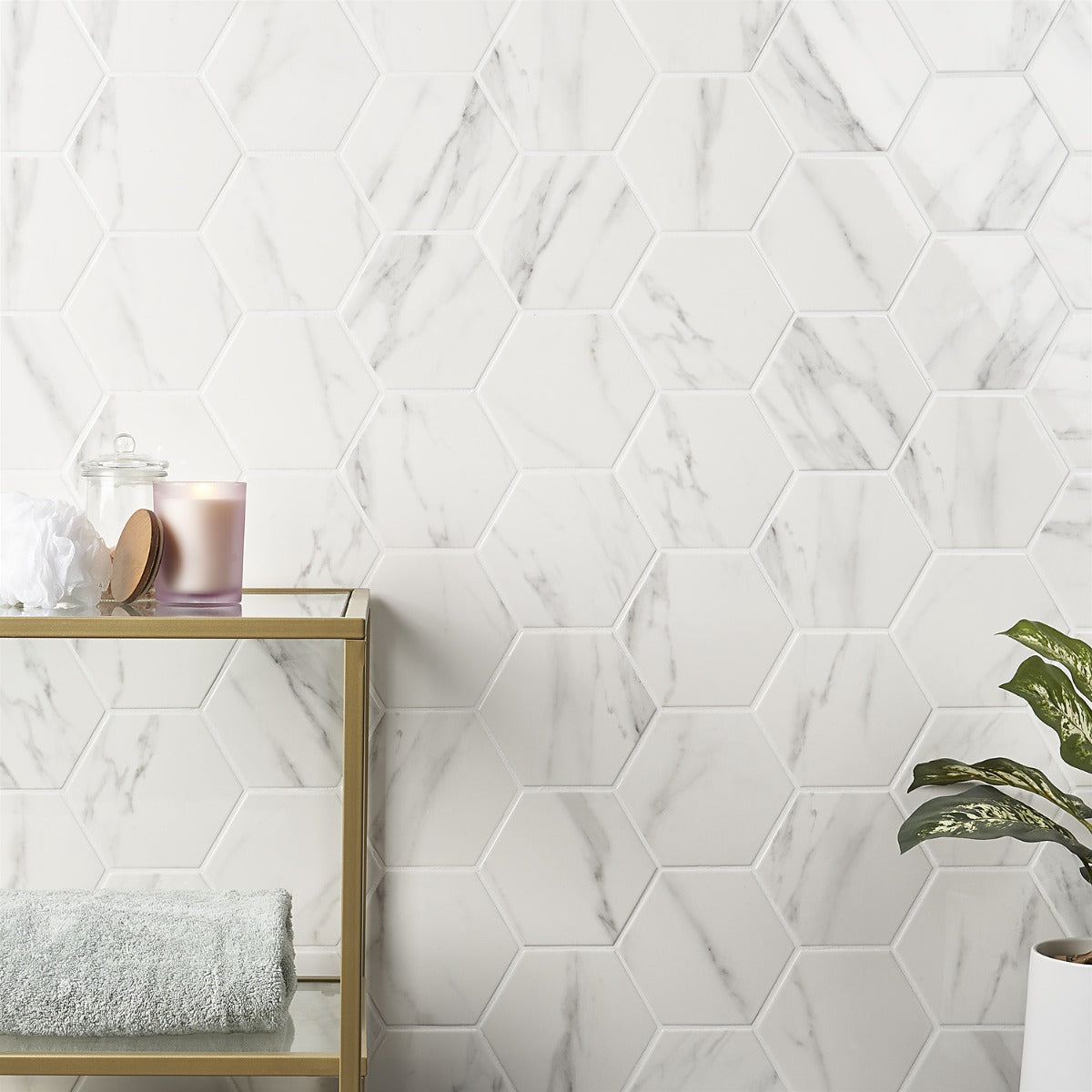 Amalfi Statuario White 6" Hexagon Polished Porcelain Tile - Lux Tile