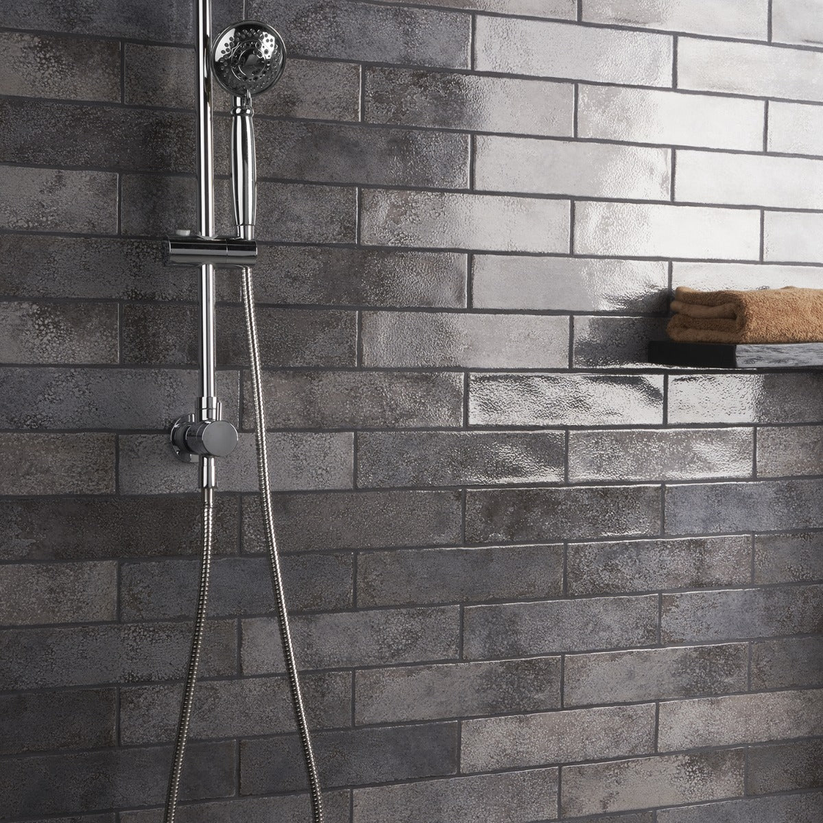 Kalay Antracite Gray 3x12 Glossy Ceramic Subway Tile - Lux Tile
