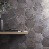 Kalay Antracite Gray 9" Hexagon Polished Porcelain Tile