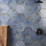 Kalay Blue 9" Hexagon Polished Porcelain Tile - Lux Tile