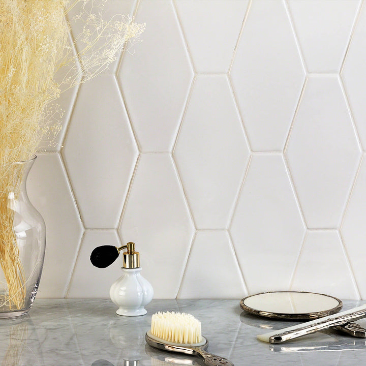 Manchester Bianco White 4x8 Hexagon Glazed Ceramic Wall Tile