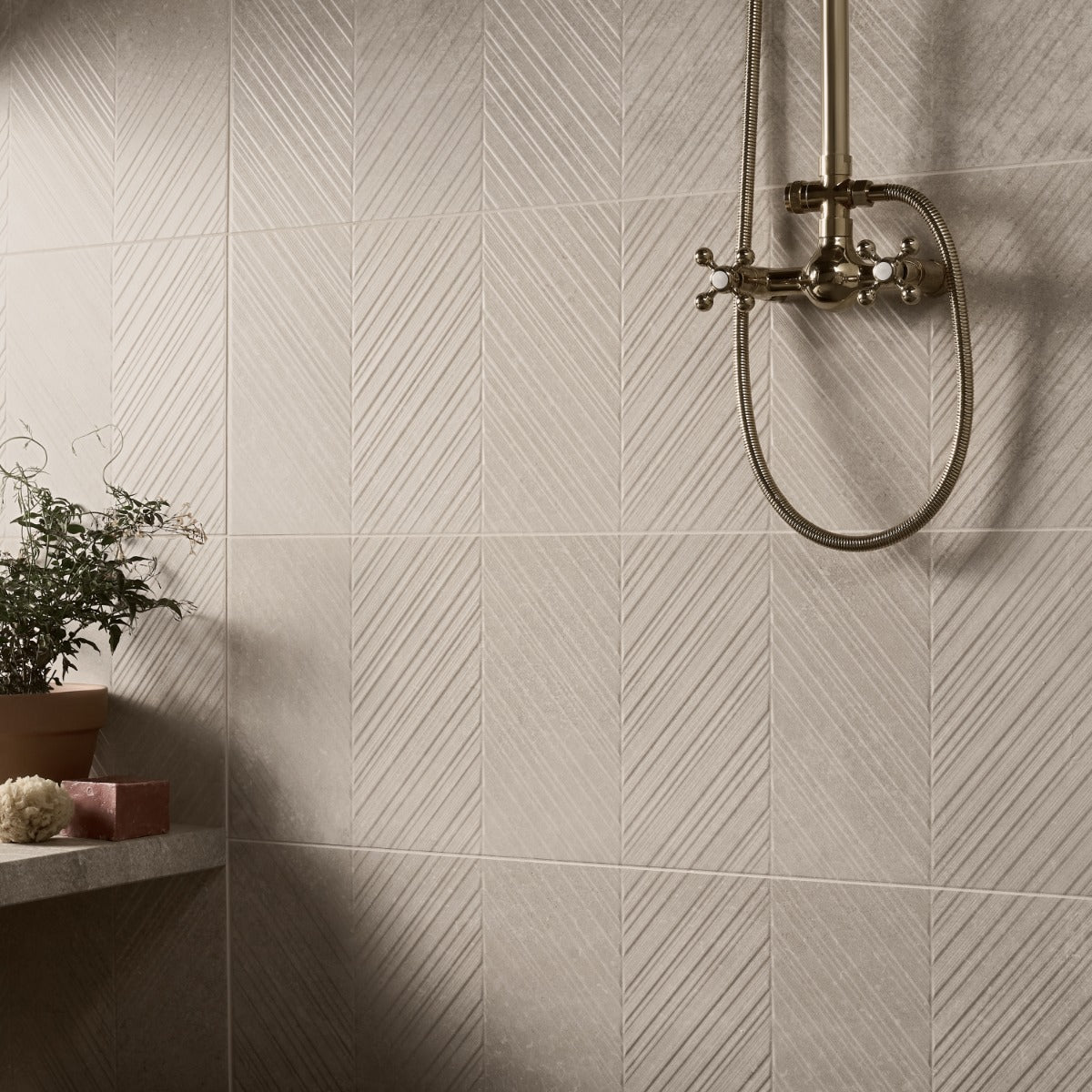 Stoneside Cream Beige Chevron 12x36 Matte Ceramic Tile