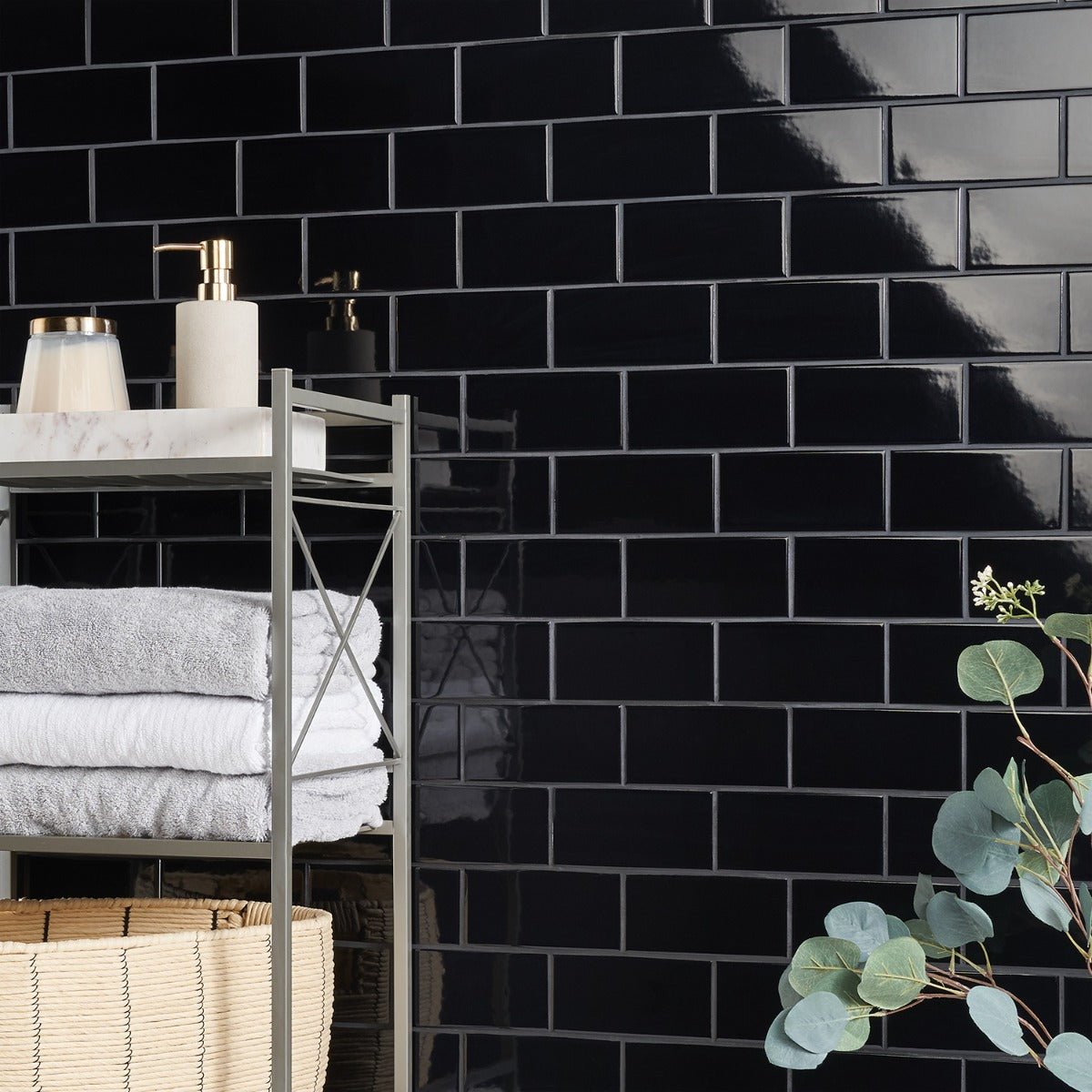 Park Hill Black 3x6 Polished Porcelain Subway Tile - Tilebar