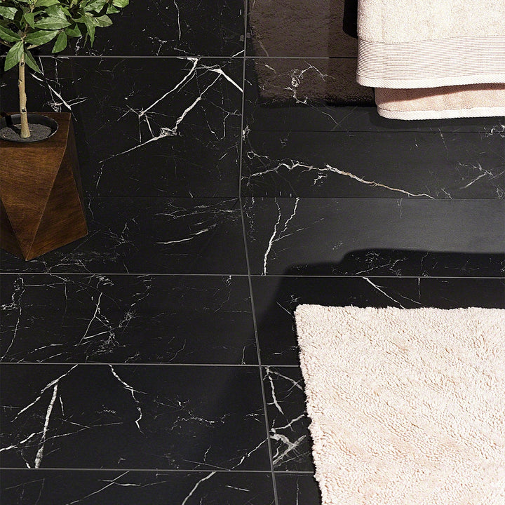 Marble Tech Port Laurent Black 12x24 Matte Porcelain Tile - Lux Tile