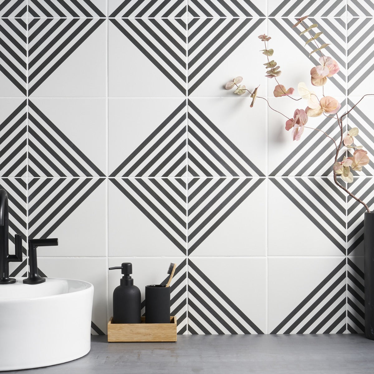 Lux Tile B2W Stripe Positive 8x8 Matte Porcelain Tile