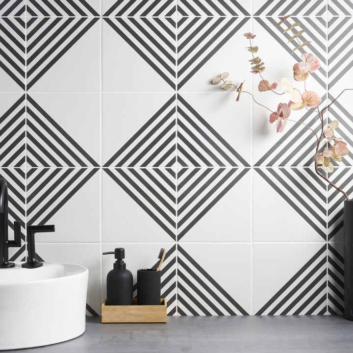 Lux Tile B2W Stripe Positive 8x8 Matte Porcelain Tile