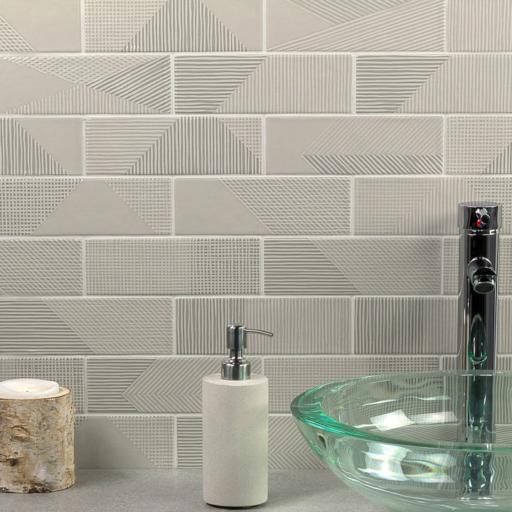 Lux Tile Enigma Gray Pearl 2x8 Textured Polished Ceramic Subway Tile